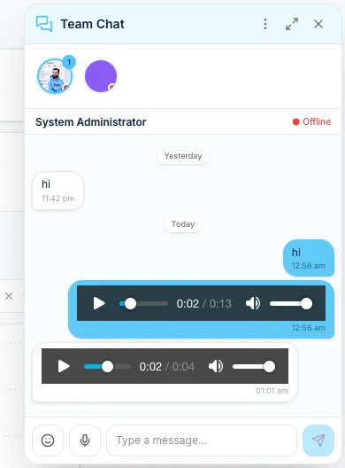WMS team live chat with voice notes